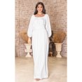 thumbnail image 2 of KOH KOH Long Sleeve Vintage Peasant Empire Waist Fall Winter Loose Flowy Fall Winter Casual Formal Abaya Tall Pleated Maxi Dress Gown For Women Ivory White X-Large US 14-16 NT103, 2 of 6
