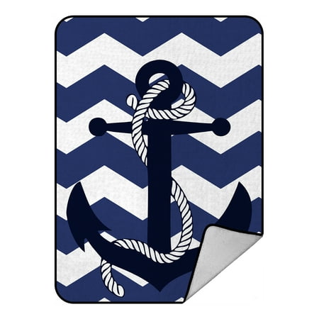 Navy Country Lambswool - GCKG Chevron Blanket,Amazing Chevron Anchor With Navy Blue Chevron Fleece Blanket Crystal Velvet Front and Lambswool Sherpa Fleece Back Throw Blanket 58x80inches