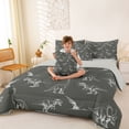 thumbnail image 3 of Feelyou Dark Gray Hand Drawn Dinosaur Twin Bedding Sets for Men Women Kids, Chalk Style Wildlife Bedding Comforter Set, Gray White, Grey Reversible, 7pcs, 3 of 7
