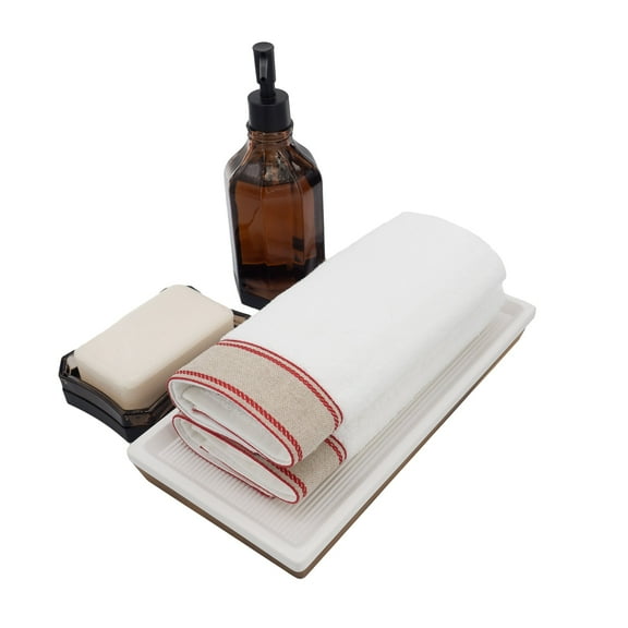 Guest Towels With Red Chain Linen Borders, Set of 2