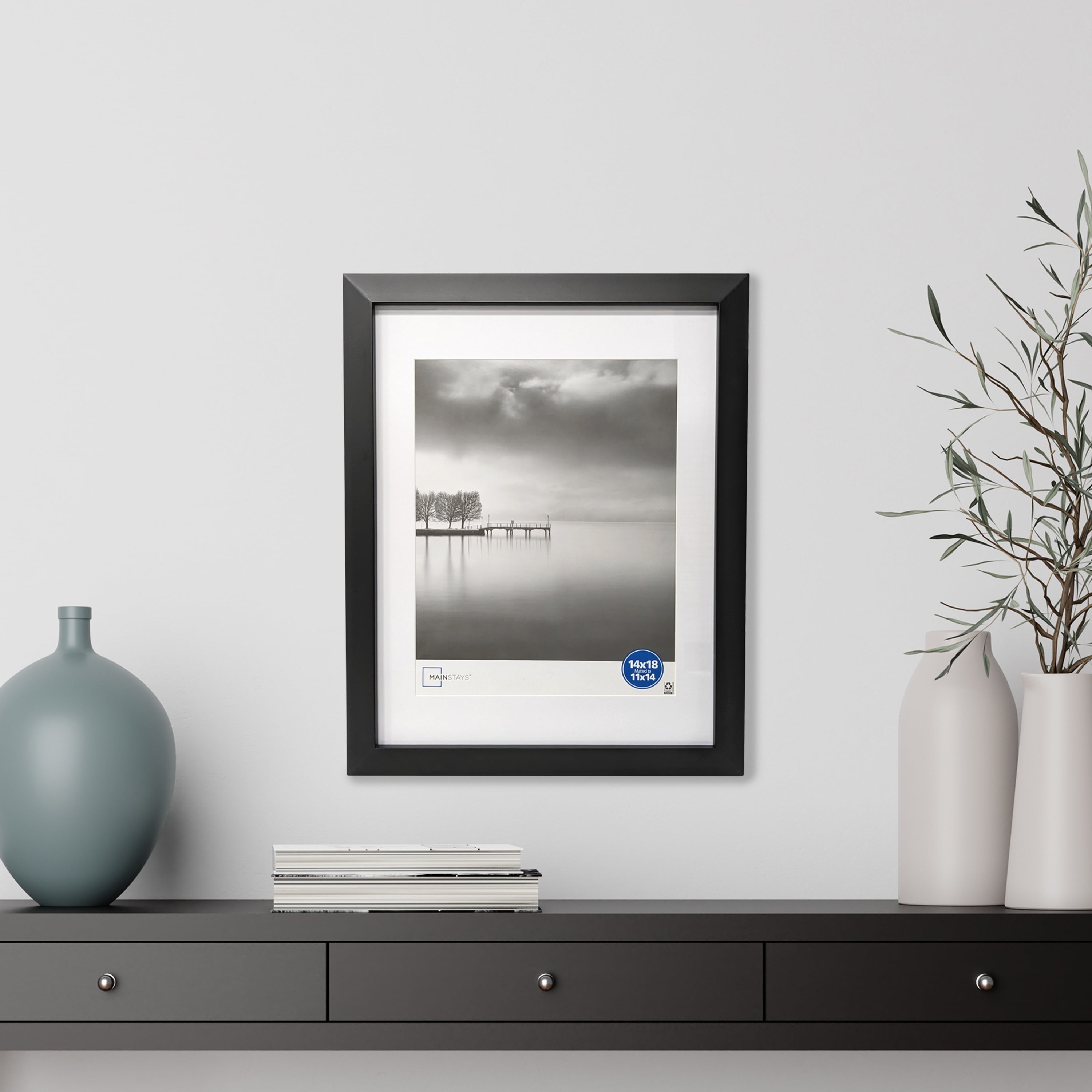Mainstays – 11x14 Picture Frame – Black Matted Gallery Bevel Program Wall Photo Frame