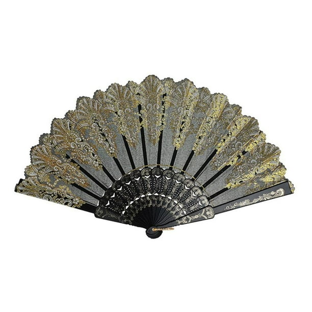 de mano plegable de seda de encaje de baile chino/español negro Hugo Mujeres abanicos de flores