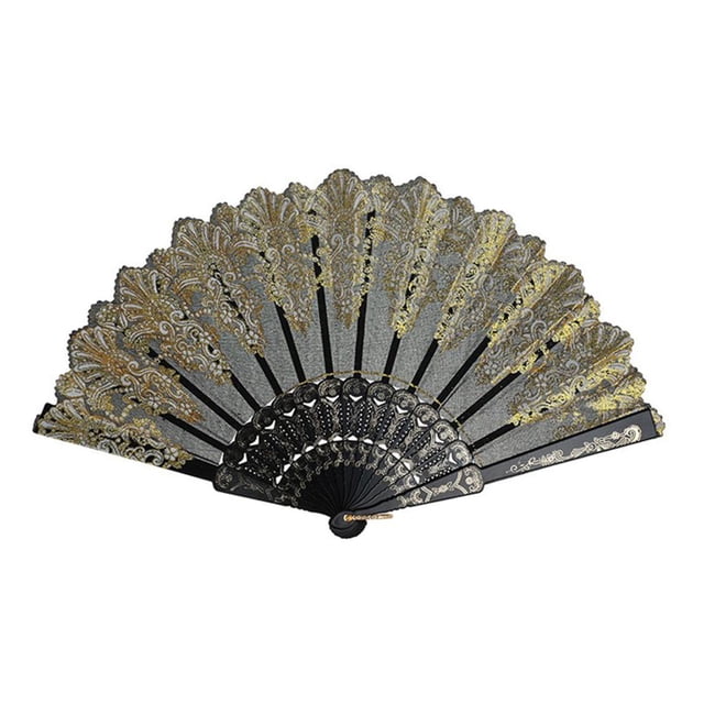 de Mano Plegable de Seda Diseño de Encaje Estilo Chino Cumpleaños para Mujer negro Macarena Mujeres abanicos de flores