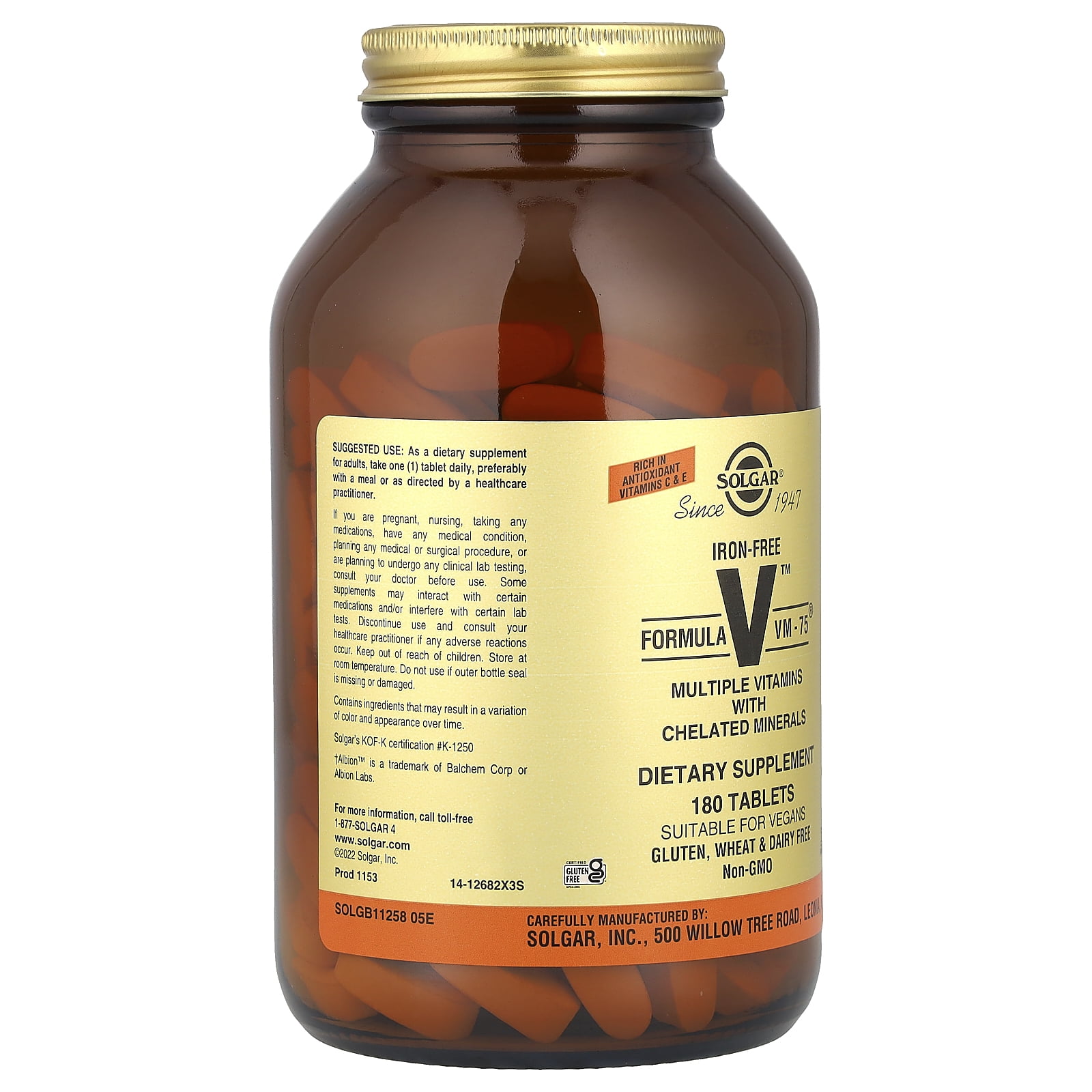 Solgar Formula VM-75 Iron-Free 180 Tablets