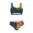thumbnail image 5 of Kdxio Rainbow Sausages On Dark Slate for Womens High Waisted Bikini Top Sports Style Two Piece Bathing Suits, 5 of 5