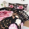 thumbnail image 2 of URBONUR 3Pcs Black and Pink Floral Comforter Set Full Size Pink Flowers Bedding Set for Women Girls Botanical Farmhouse Bed Set Gold Leaves Quilt Set with Pillowcases for All Season, 2 of 9
