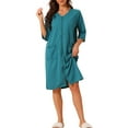 thumbnail image 1 of Batas de baño de spa para mujeres INSPIRE CHIC con mangas 3/4, ropa de estar en casa, batas con cremallera, tamaño L, azul pavo real, 1 of 6