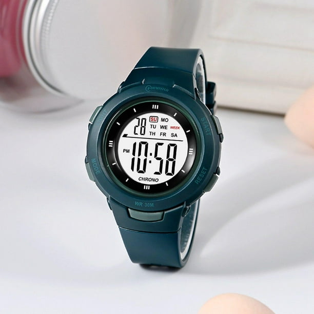 Reloj digital deportivo para niños y niñas, relojes electrónicos a prueba de agua, reloj de con , cronómetro, calendario, luz EL para Verde oscuro