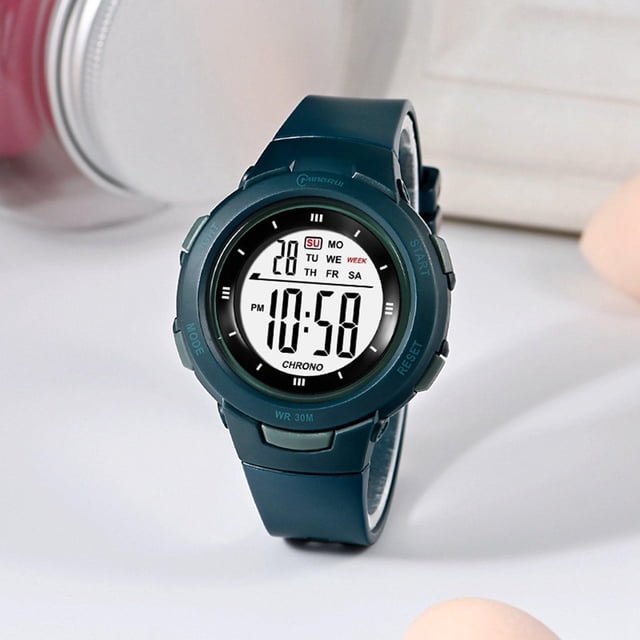 Reloj digital deportivo para niños y niñas, relojes electrónicos a prueba de agua, reloj de con , cronómetro, calendario, luz EL para Verde oscuro