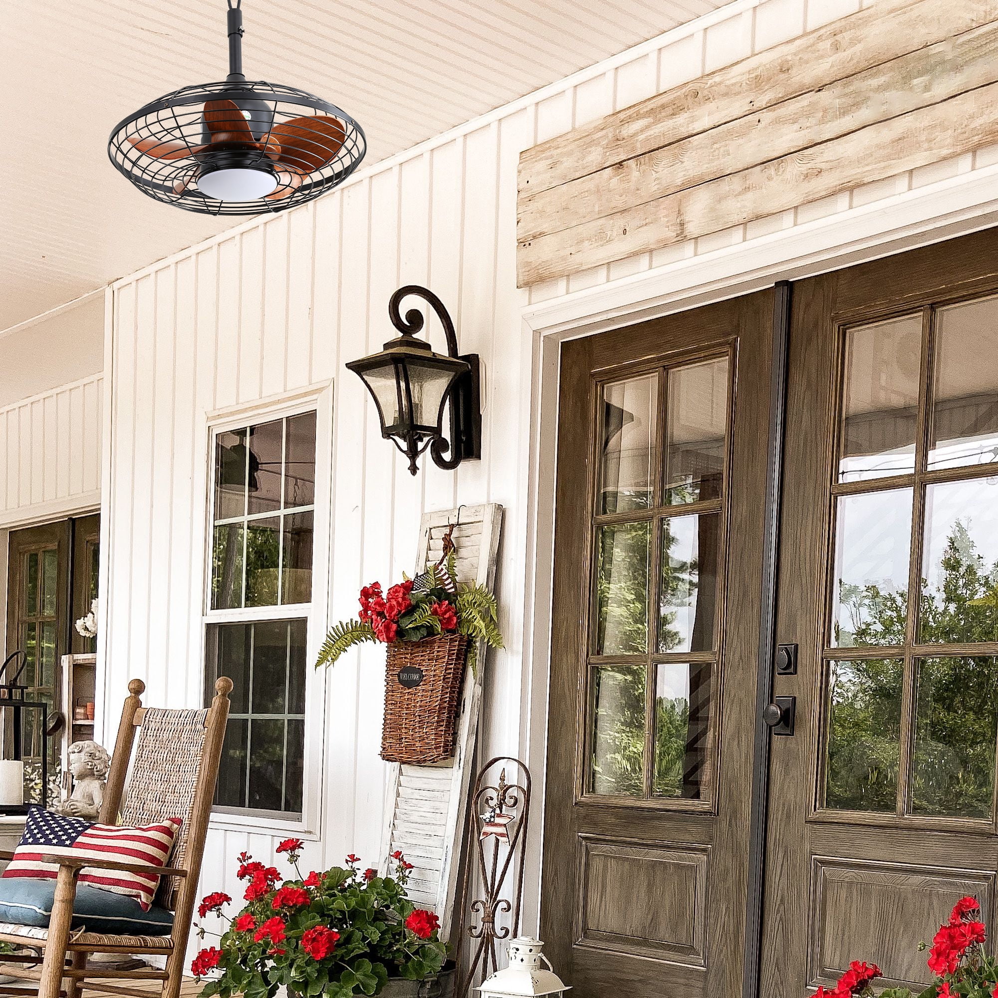 Noaman 20 Inch Outdoor Ceiling Fan with LED Light, 18W 3CCT, 5 ABS Blades, DC Motor, Remote Control, Hanging Hook, Black for Patios Pergola