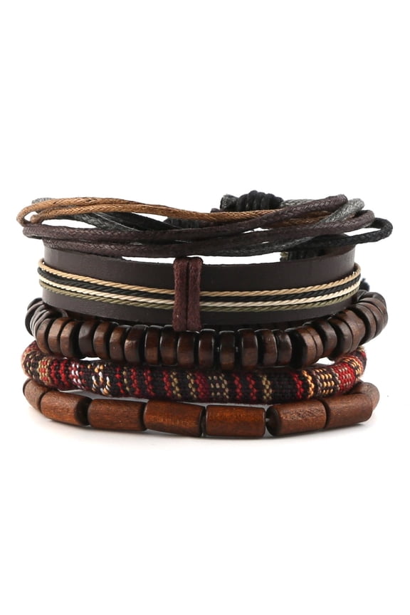 Mix 5 Wrap Bracelets Men Women, Hemp Cords Wood Beads Ethnic Tribal Bracelets, Leather Wristbands