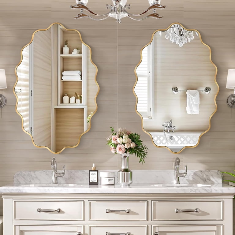 TokeShimi Gold Oval Wall Bathroom Mirror 22x30 Inch With Non-Rusting Aluminum Alloy Brushed