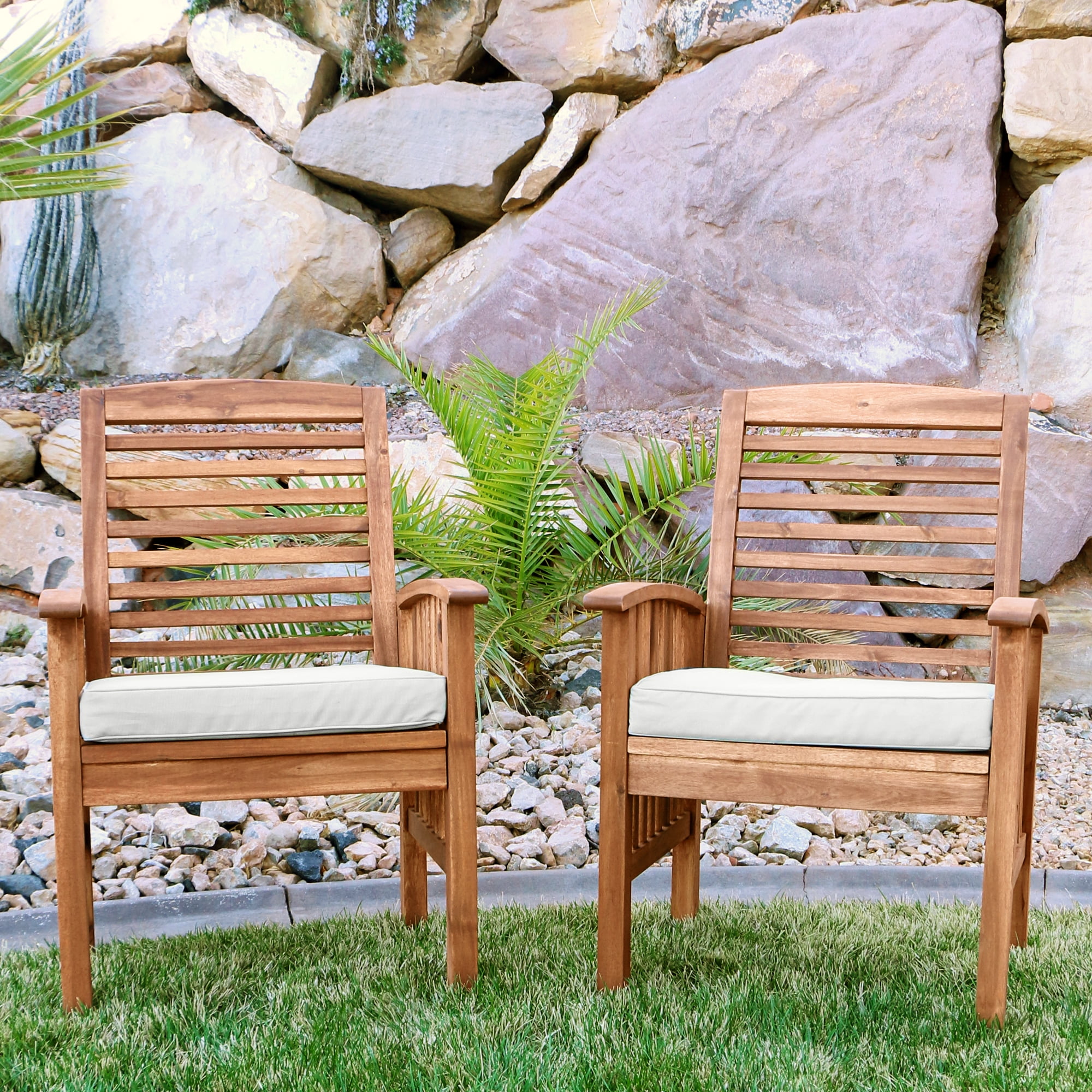 Acacia Wood Patio Chairs with Cushions, Set of 2 - Walmart.com