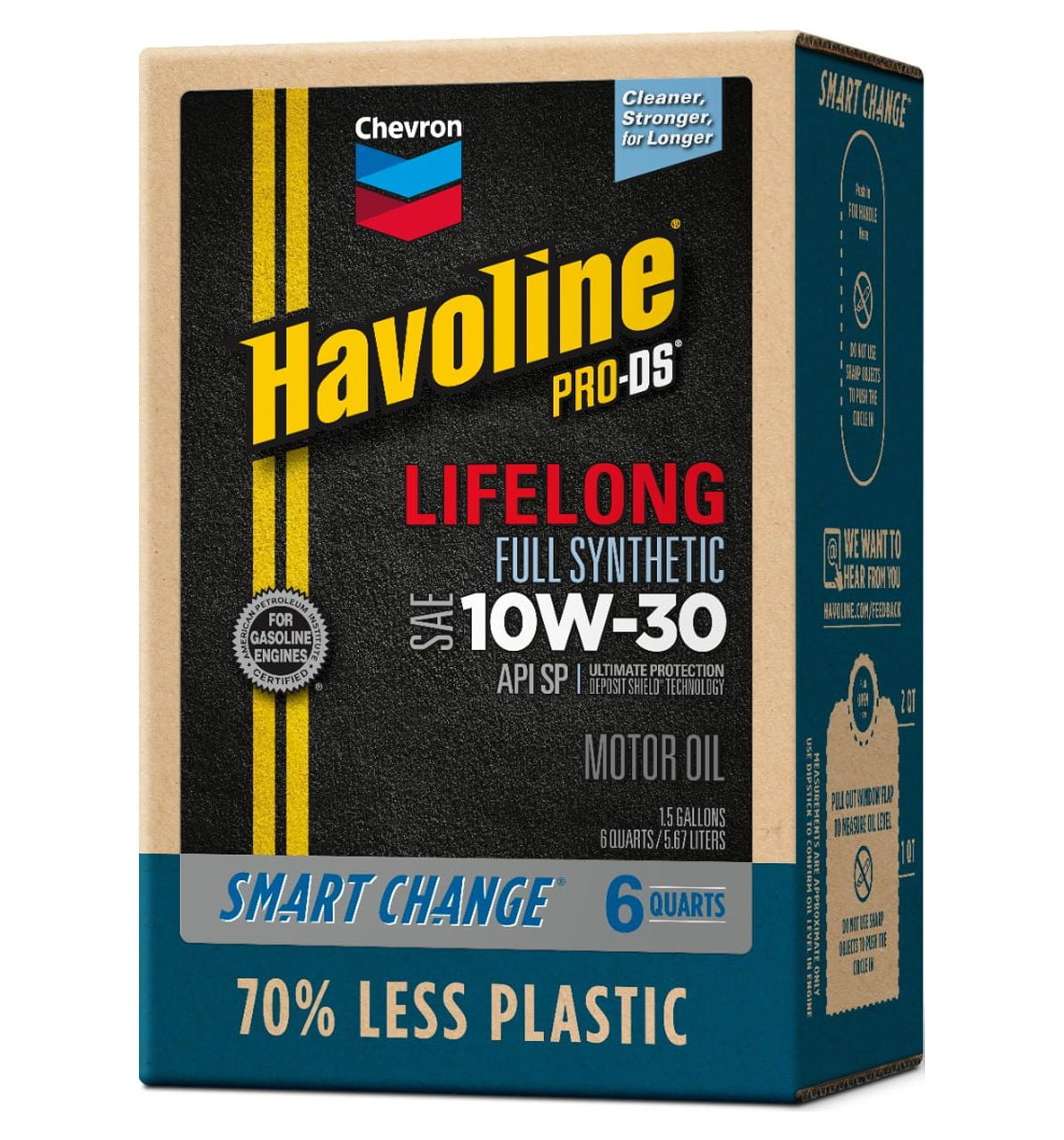 Chevron Havoline Lifelong 10W-30 Full Synthetic Motor Oil, 6 Quarts (Smart Change Box)
