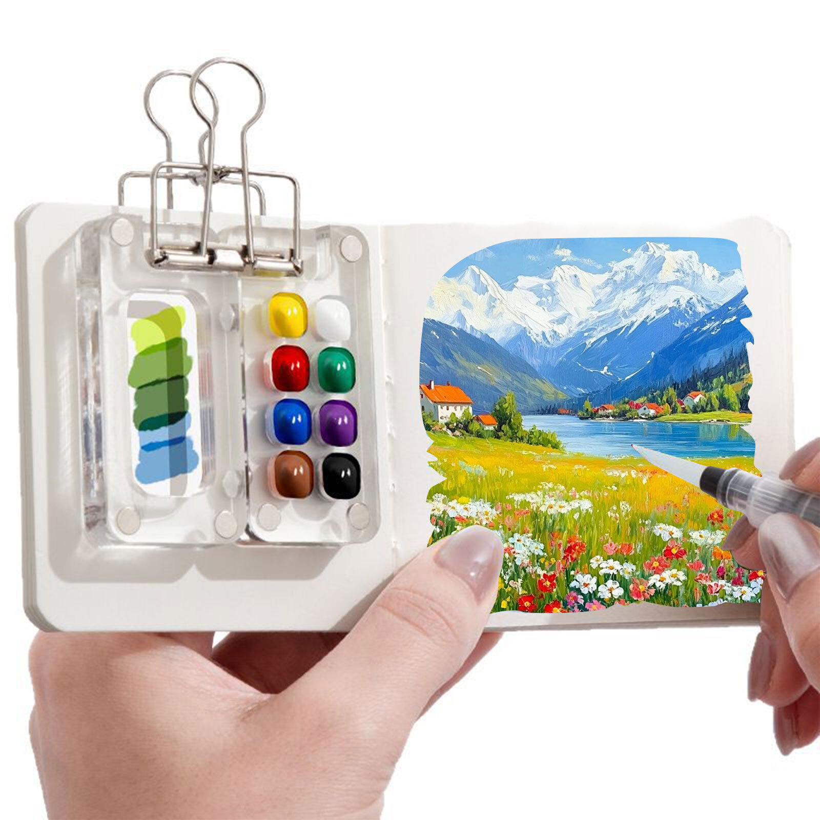 Mini Watercolor Set, Portable Travel Watercolor Painting kit, Sketchbook Palette, Wooden Palette Box, Portable Watercolor Set, Convenient For Artistic Creation, Gift for Painters and Artists