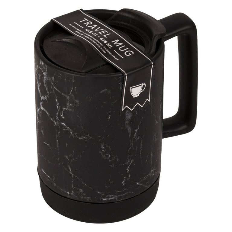 Home Essentials Ceramic Black Marble Travel Mug with Silicone Base and Leak  Proof Lid, 15.5 fl oz