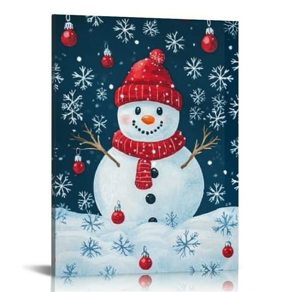 Creowell Snowman Snowflakes Red Hat Canvas Wall Art Print On Canvas Christmas Home Decor Living Room Bathroom Bedroom Office 12x16/16x20 Inches 12x16in