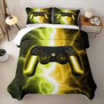 thumbnail image 2 of meiyoeat Neon Lightning Gaming Bed Spread Queen for Boys Girls, Electric Gamer Queen Coverlet Set, Yellow Green, 3 Pieces 1 Quilt and 2 Pillowcases, 2 of 7