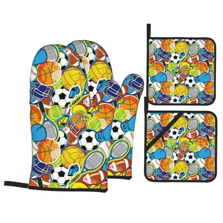 

Oven Mitts and Pot Holders 4 pcs Set Various Balls Heat Resistant Silicone Oven Mitts Pot Holders for Kitchen Baking Cooking Non-Slip Oven Gloves Hot Pads Potholders