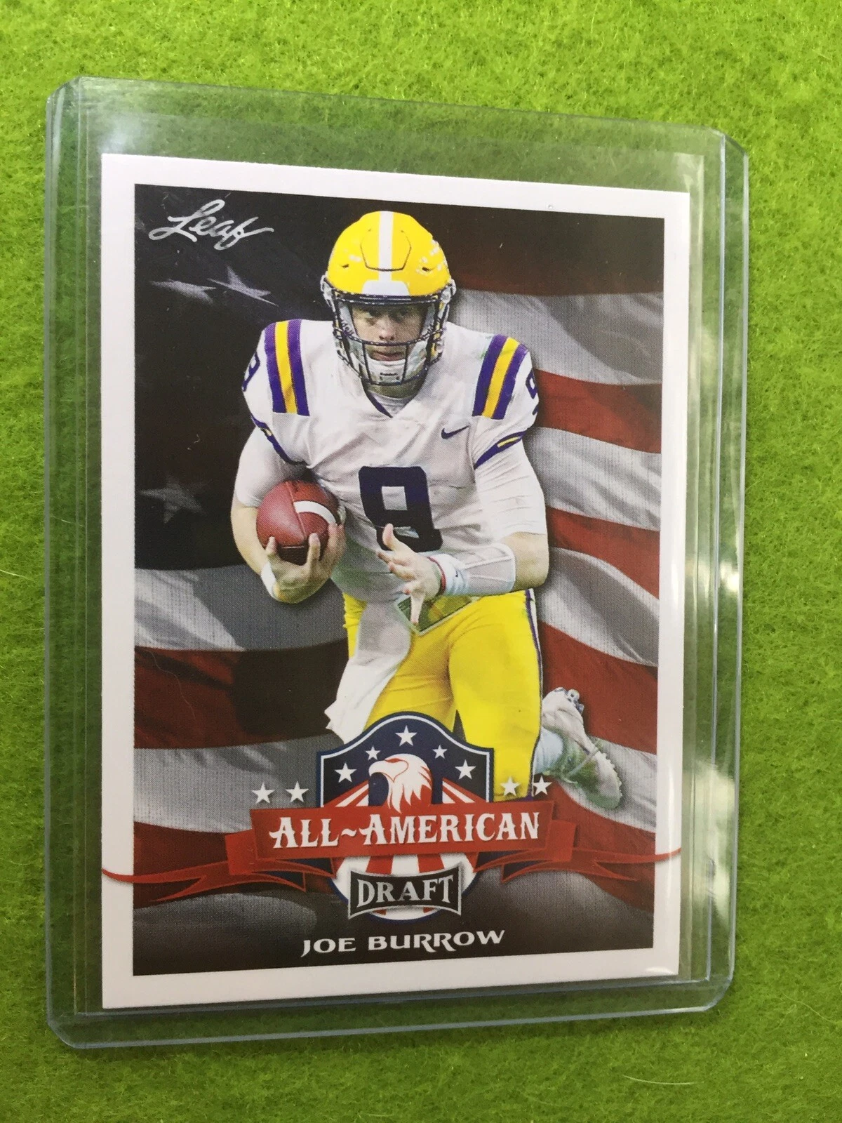 JOE BURROW ROOKIE CARD JERSEY #9 LSU RC 2020 Leaf Football All-American BENGALS