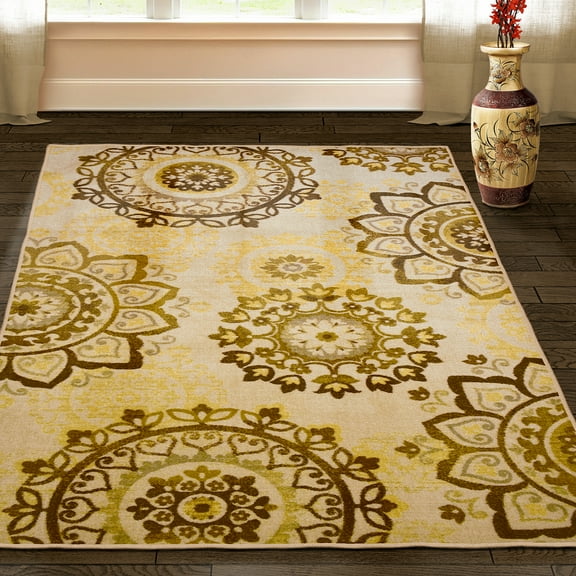 Leina Modern Non-Slip Floral Medallion Indoor Washable Area Rug By Blue Nile Nills