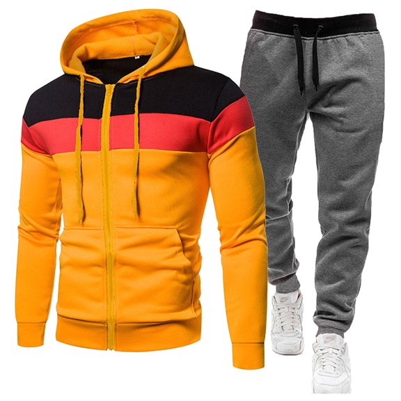 Mens 2 Piece Sweatsuits Sets, Hoodie Tracksuit Set Jogging Suit Autumn Winter Packwork Sweatshirt Top Pants (M,Yellow)