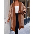 thumbnail image 6 of Women's Trendy Argyle Striped Knit Cardigan Open Front Long Sleeves Mid Long Sweater Coat Caramel Color XL, 6 of 9