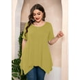 thumbnail image 3 of SHOWMALL Women‘s Plus Size Tops Short Sleeve Blouse Yellow 3X Summer Swing Tunic Clothes Crewneck Clothing Flowy Tee Shirt for Leggings, 3 of 8