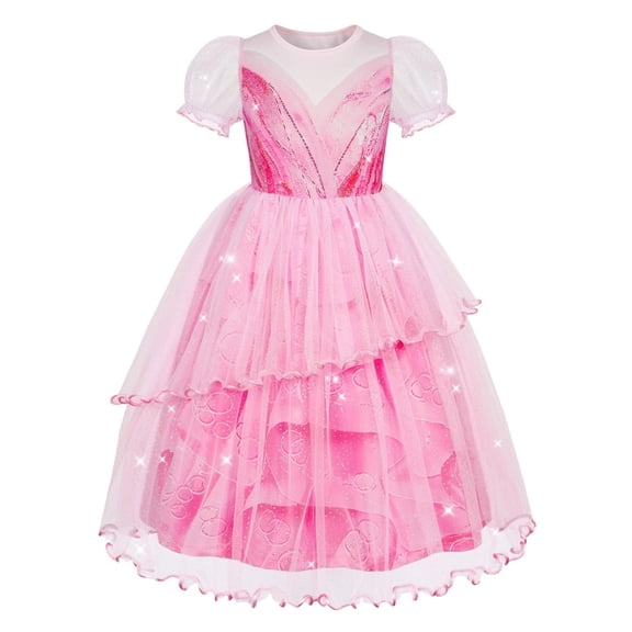 KAWELL Good Witch Glinda Costume Pink Princess Dresses Halloween Costumes Witch Dress with Star Crown Wand Gloves