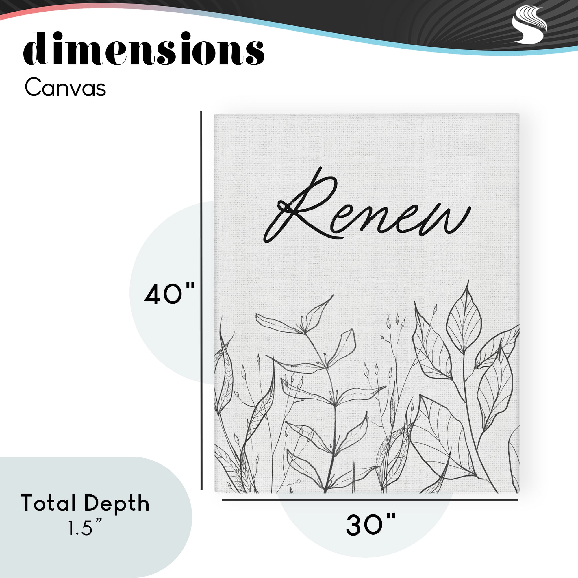 Renew with Leaf Outlines Canvas Wall Art, design by Lettered and Lined