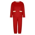 thumbnail image 2 of 2PC Fleece Lined Sweatsuit for Men Long Sleeve Crewneck Sweatshirt Elastic Waist Cuffed Joggers Loungewear Set with Pockets Red M, 2 of 7