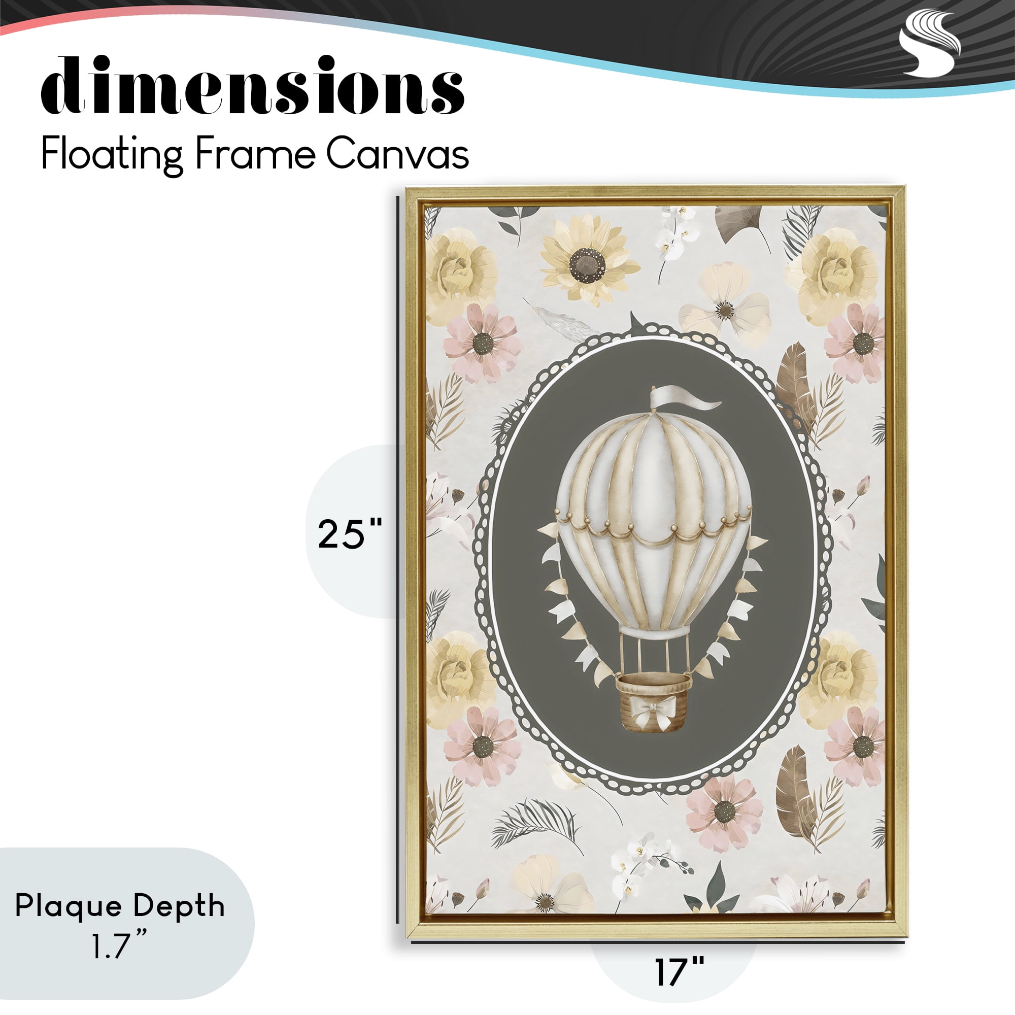 Stupell Industries Sunnyside Balloon over Florals Gold Framed Floater Canvas Wall Art, design by Ink Drop Loft