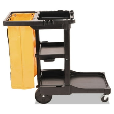 Rubbermaid Commercial Housekeeping 3-Shelf Janitor Cart with Zippered Yellow Vinyl Bag, Black