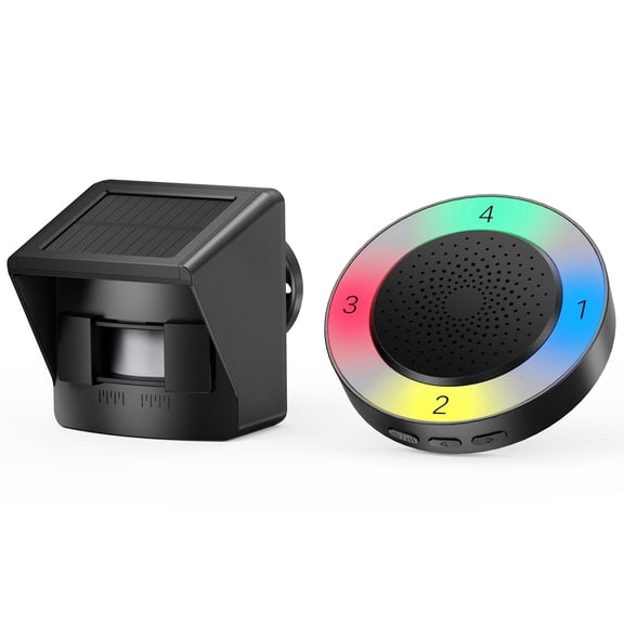 TECKNET Solar Wireless Driveway Alarm with 2600FT Long Range & 36 Melodies & 5 Volumes and Supports 4 Zones Weatherproof Motion Sensor Alarm to Protect Inside/Outside Property (1 Receiver 1 Sensor)