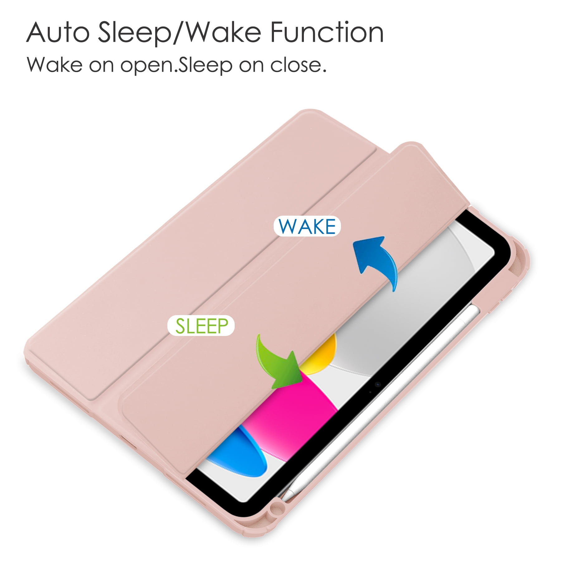 Allytech iPad 10th Generation Case with Pencil Holder, Transparent Clear Back Shell Trifold Stand Auto Sleep Wake Shockproof Drop Protective Case Cover for Apple iPad 10th Gen 2022-Rosegold