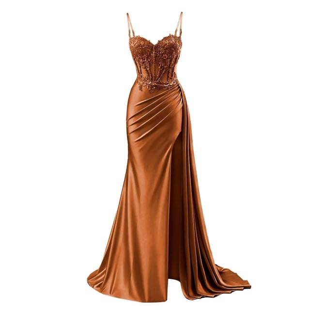 Vestido de fiesta RUMUGUYA para mujer, talla grande, sirena, naranja quemado