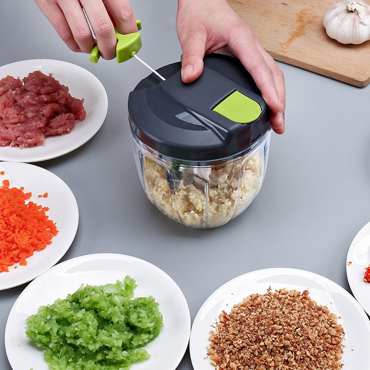 Manual Food Chopper: FILTA Hand Pull String Vegetable Chopper for Onion,  Garlic, Pepper, Nuts, Tomato, etc.,4.3 Cup.