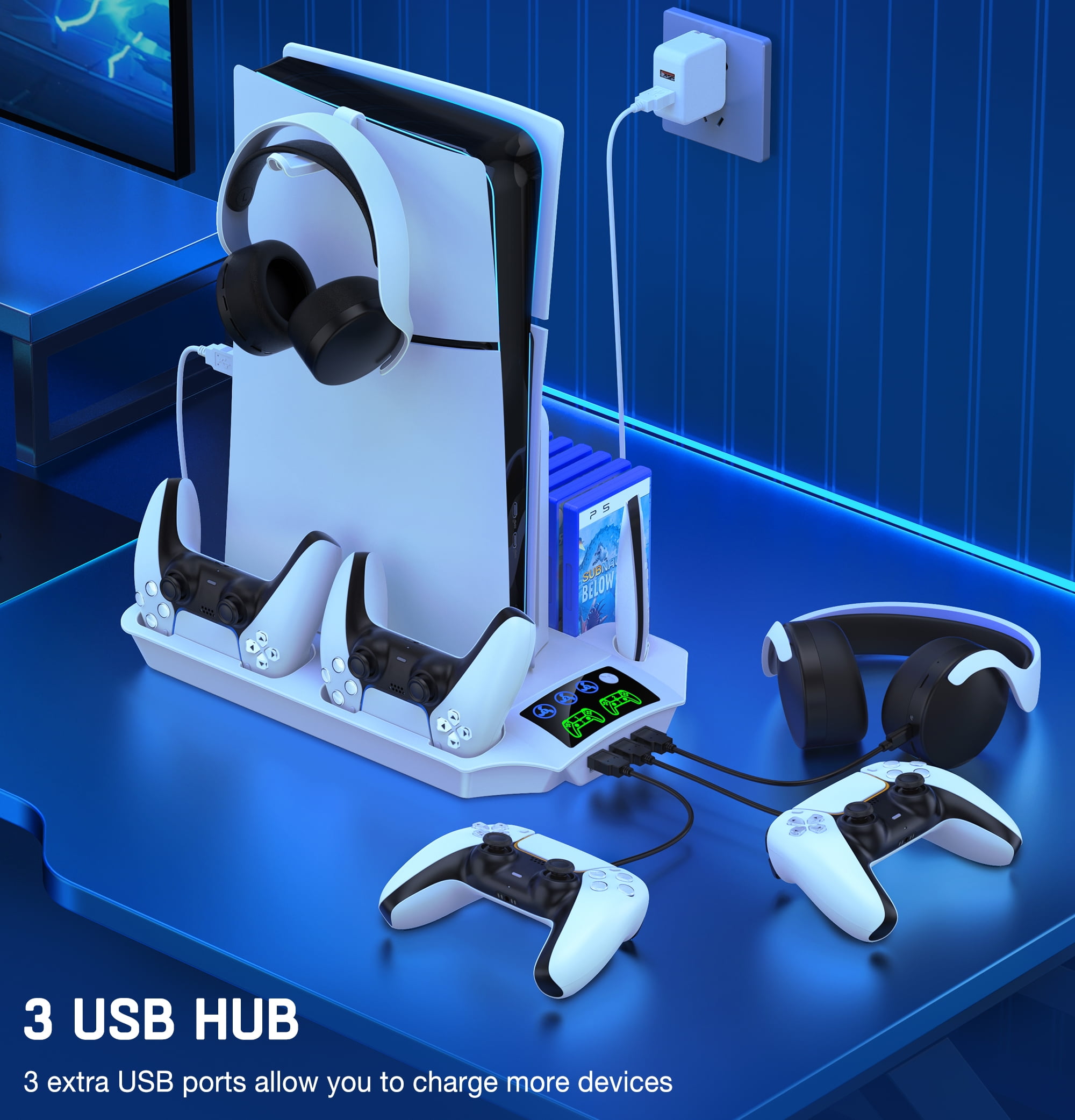 Beboncool PS5 Cooling Fan Stand with Charger Station - All-in-One PS5 Accessory for Playstation 5/PS5 Pro/PS5 Slim
