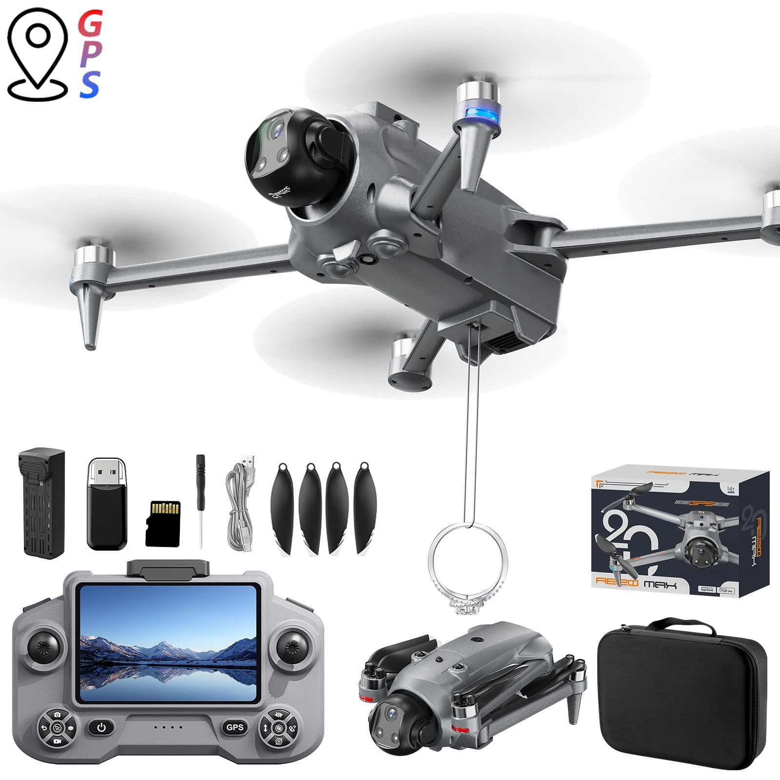HCBY GPS Drone with 5.9-Inch Screen Remote - 2K+1080P Dual Camera, 1000m Range, 20-Min Flight & Airdrop Function for Teens (360° Obstacle Avoidance, 5G Transmission, Ages 14+)