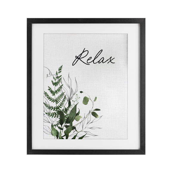 Relax Ferns & Botanicals Black Framed Print Under Glass, design by Lettered and Lined
