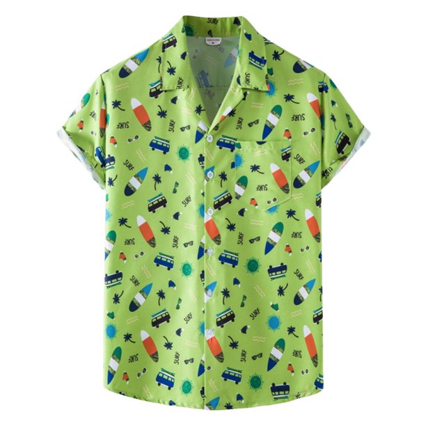Camisas Hawaianas Para Hombre Camiseta de de verano para hombre, camiseta informal holgada de playa hawaiana , camiseta de manga corta con botones y bolsillo (Green, XL)