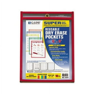 C-Line Reusable Dry Erase Pockets - Study Aid, Black, 12 x 9
