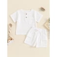 thumbnail image 2 of Suealasg Toddler Boys Summer Shorts Sets 6M 1T 2T 3T 4T Little Boys Short Sleeve Solid Color Tops and Drawstring Shorts Sets 2Pcs Baby Boys Clothes, 2 of 7