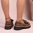 thumbnail image 6 of Women’s Summer Loafers Plus Size Slip On Chunky Heel Low Heel Plaid Bowknot British Style Niche Versatile Outdoor Trendy Brown 7, 6 of 9