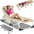 thumbnail image 4 of Slsy 2PK Tanning Chair, Adjustable 5-Position Folding Beach Lounger with Face Arm Hole, Removable Cushion & Pillow, Side Pocket, Carry Handle, Outside Sunbathing Lounge Chair for Patio, Poolside, Lawn, 4 of 18