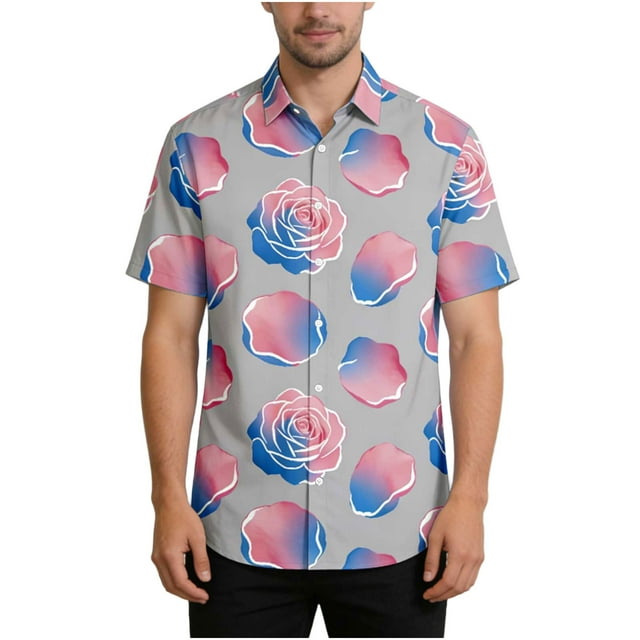 Chemise Unisexe à Manches Courtes avec Imprimé de la Saint-Valentin, Chemise Décontractée Boutonnée Assortie pour Couples avec Col Rabattu, Haut Graphique Coupe Régulière en Tissu Léger et Respirant pour Cadeaux des Fêtes et Sorties à Thème