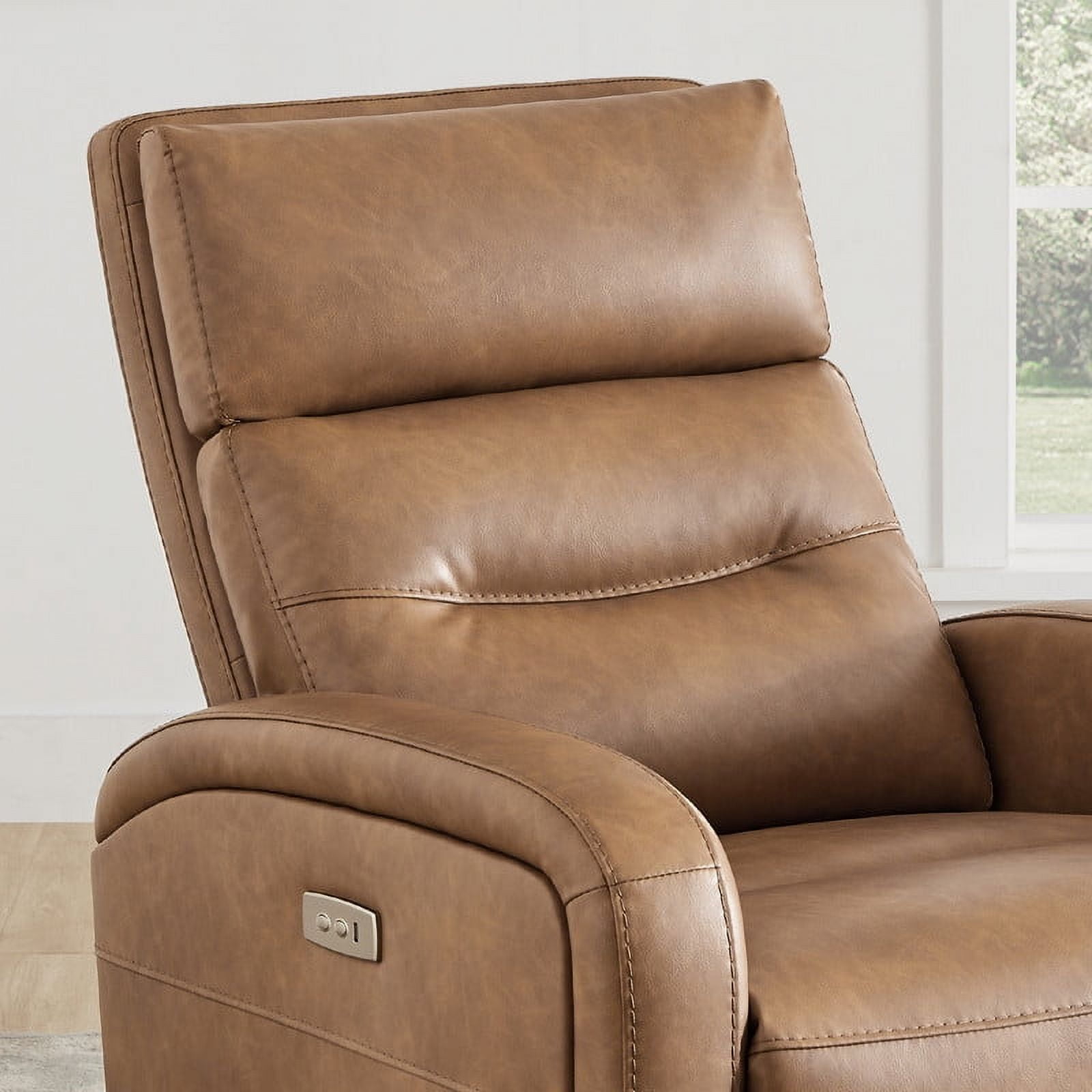 CHITA Power Glider Recliner Chair, 270° Swivel Recliner with USB & Type-C Charge for Nursery, Faux Leather in Camel