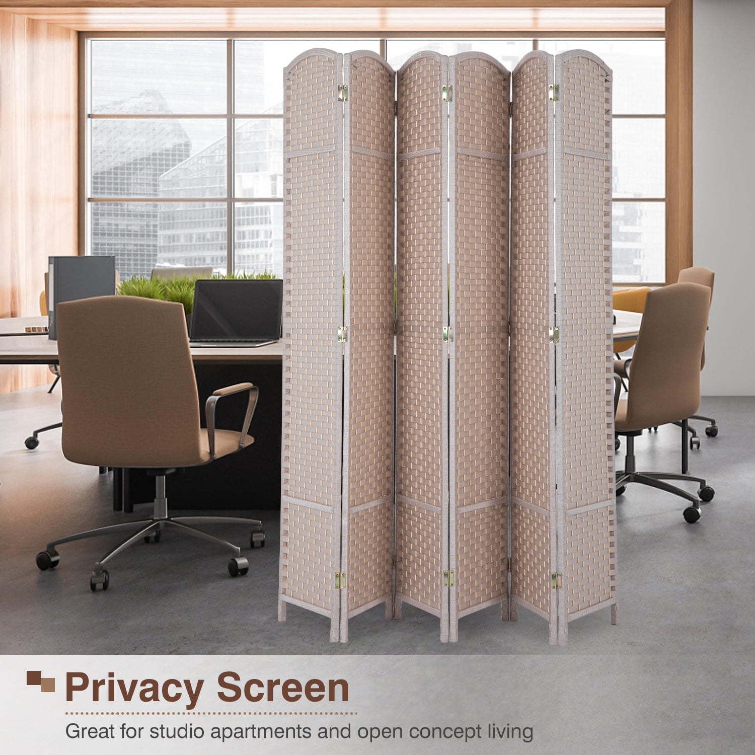 6 Panel Room Divider Folding Privacy Screen 5.57 FT Tall Partition Room Separator   Freestanding Wall Divider, Beige