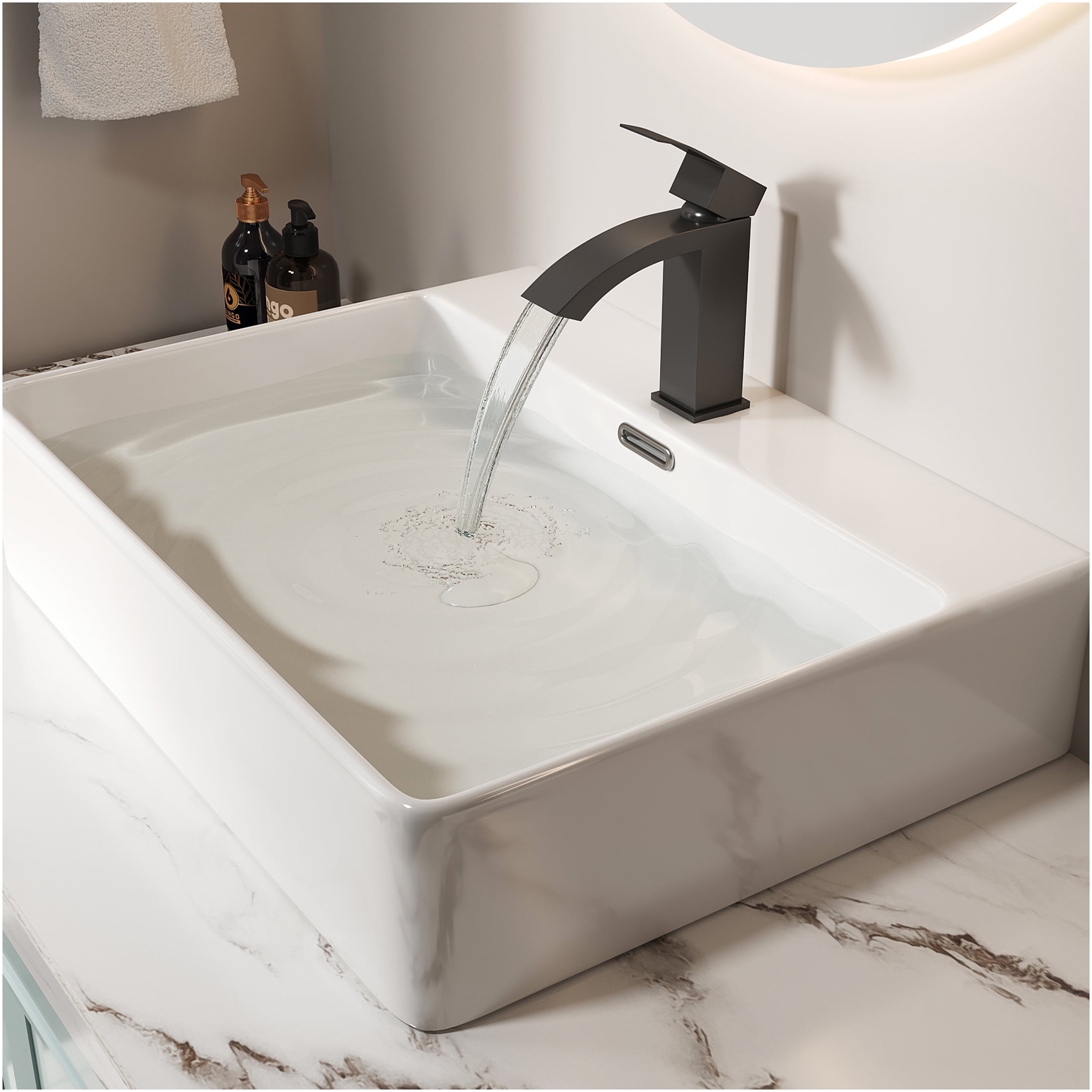 JERFIT Single Handle Bathroom Sink Faucet, 6.68" Matte Black Modern Vessel Vanity Faucet with Ceramic Cartridge, CUPC Certified