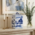 thumbnail image 4 of Contemporary Ceramic Jar with Lid for Living Room and Home Decor - Decorative Flower Vase for Room, Bedroom, or Office Display - House Accent for Kitchen Counter or Table Decor - 9", Blue & White, 4 of 14